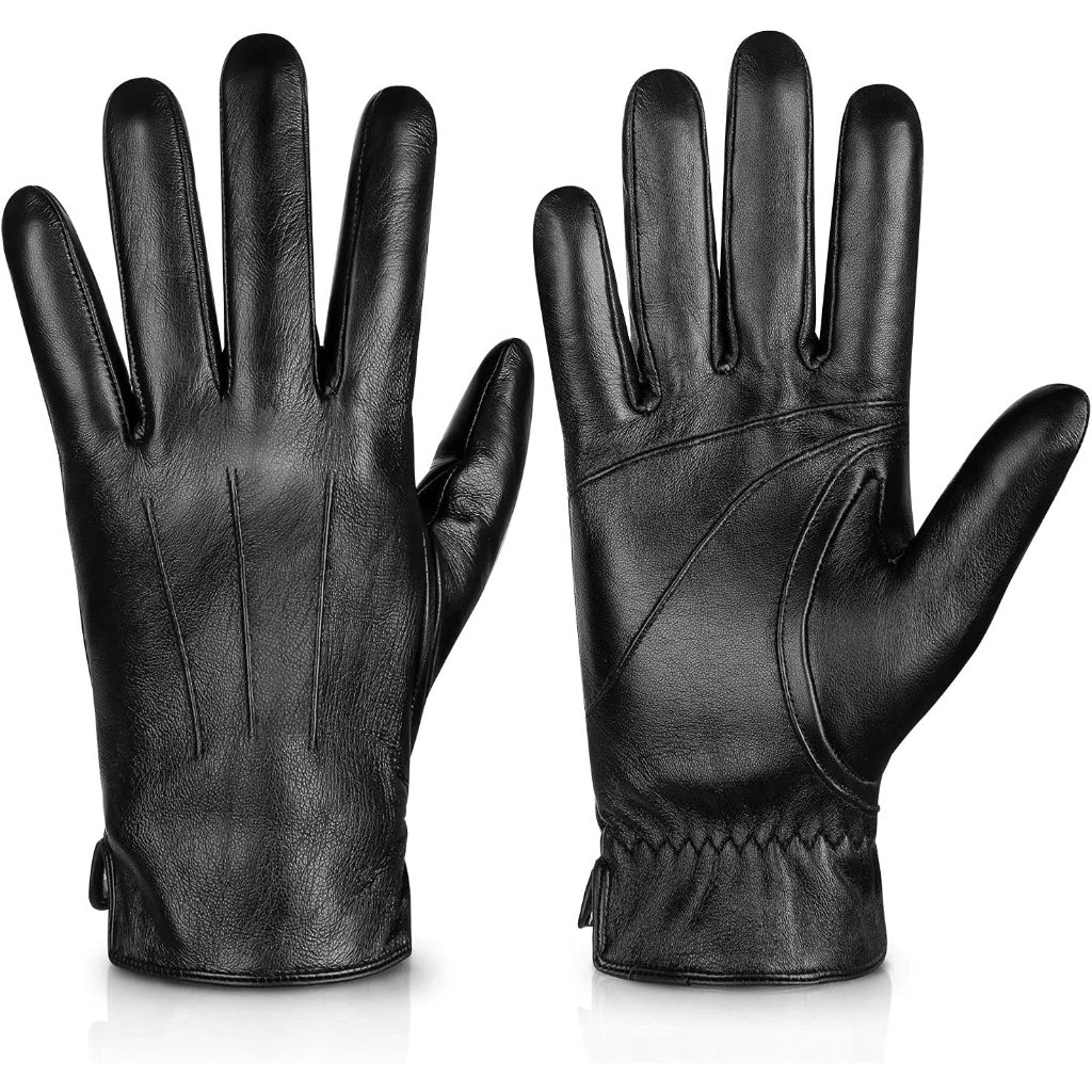 Genuine Sheepskin Leather Gloves For Men, Winter Warm Touchscreen Texting Cashme